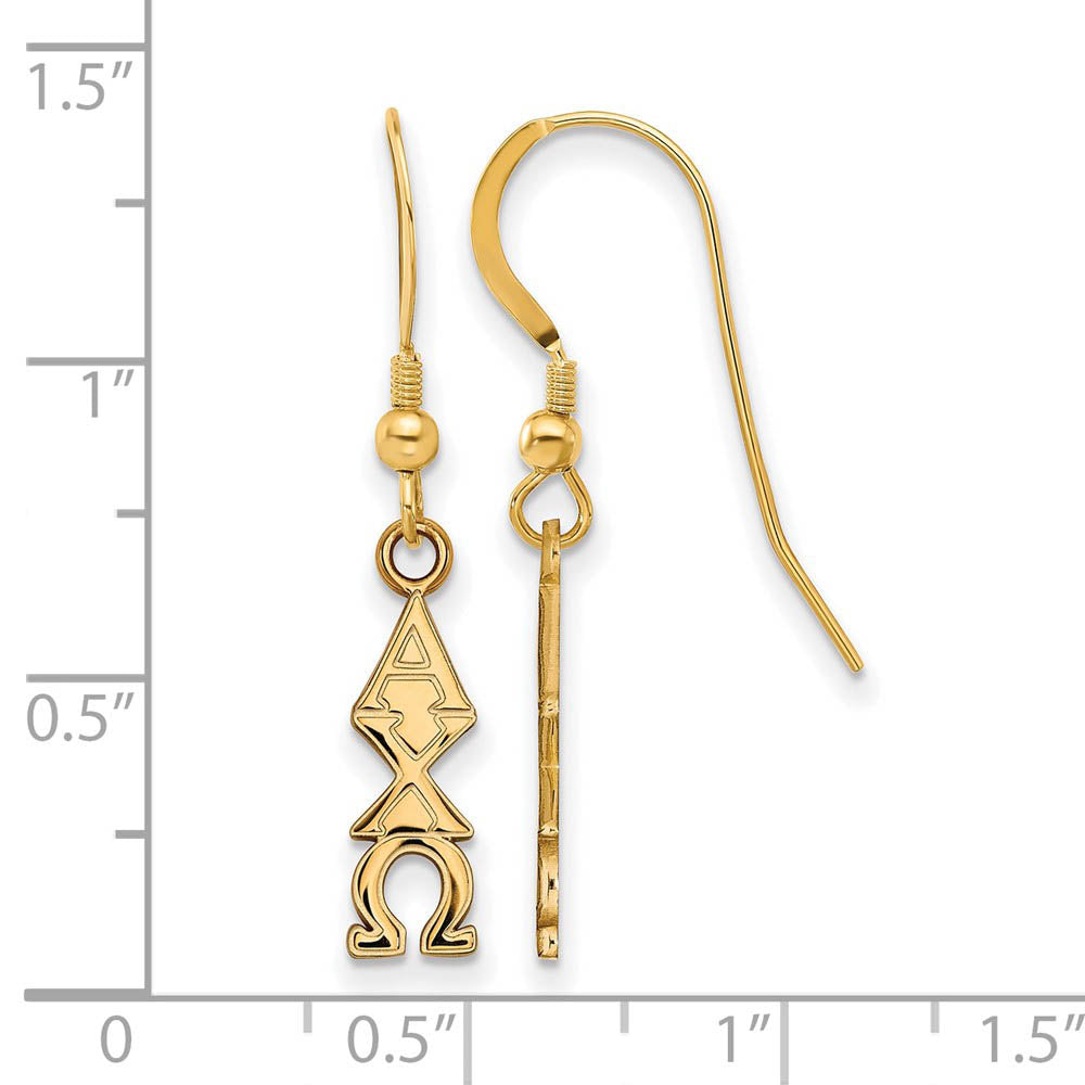 Alternate view of the 14K Plated Silver Alpha Chi Omega Small Dangle Earrings by The Black Bow Jewelry Co.