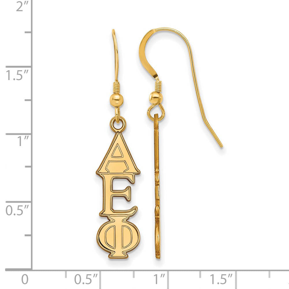 Alternate view of the 14K Plated Silver Alpha Epsilon Phi Dangle Medium Earrings by The Black Bow Jewelry Co.
