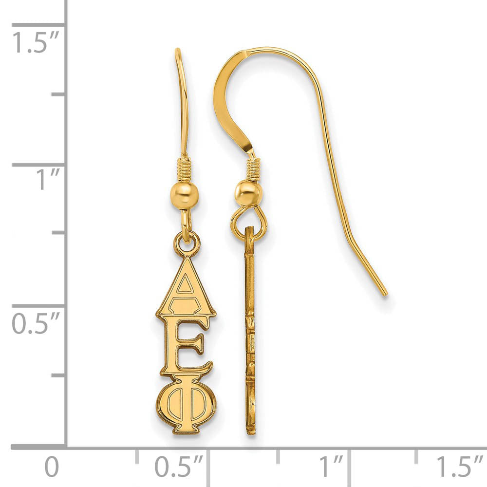 Alternate view of the 14K Plated Silver Small Alpha Epsilon Phi Dangle Earrings by The Black Bow Jewelry Co.