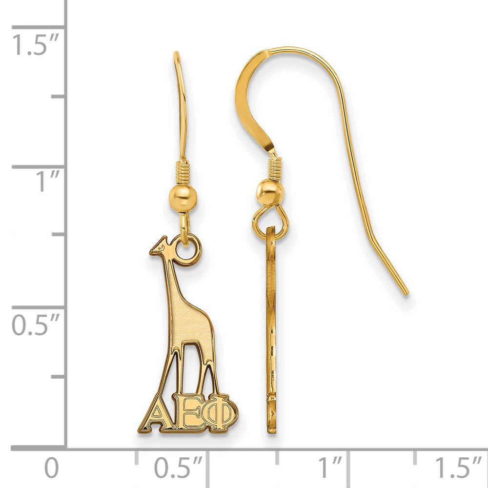 Alternate view of the 14K Plated Silver Alpha Epsilon Phi Small Dangle Earrings by The Black Bow Jewelry Co.