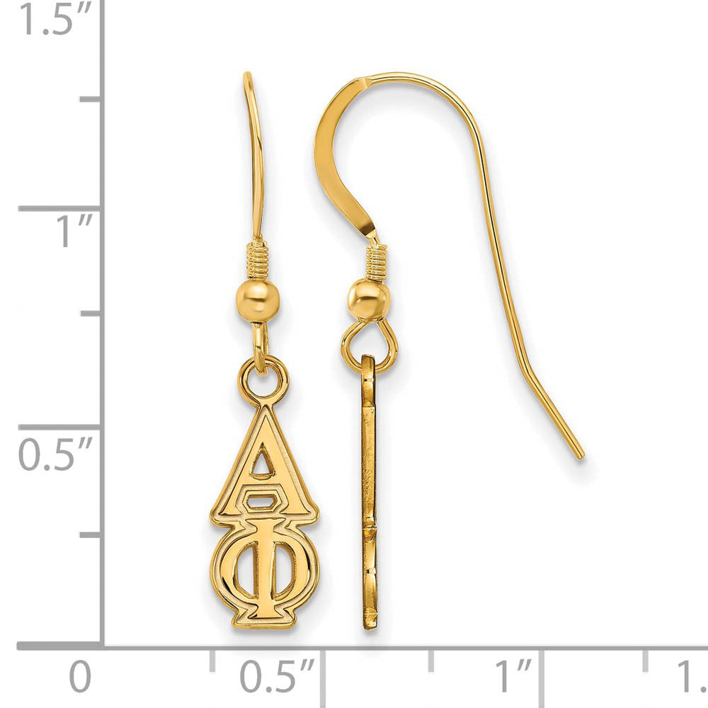 Alternate view of the 14K Plated Silver Small Alpha Phi Dangle Earrings by The Black Bow Jewelry Co.