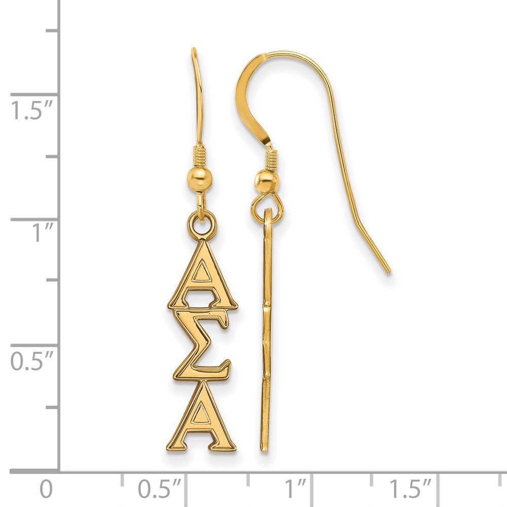 Alternate view of the 14K Plated Silver Alpha Sigma Alpha Dangle Medium Earrings by The Black Bow Jewelry Co.