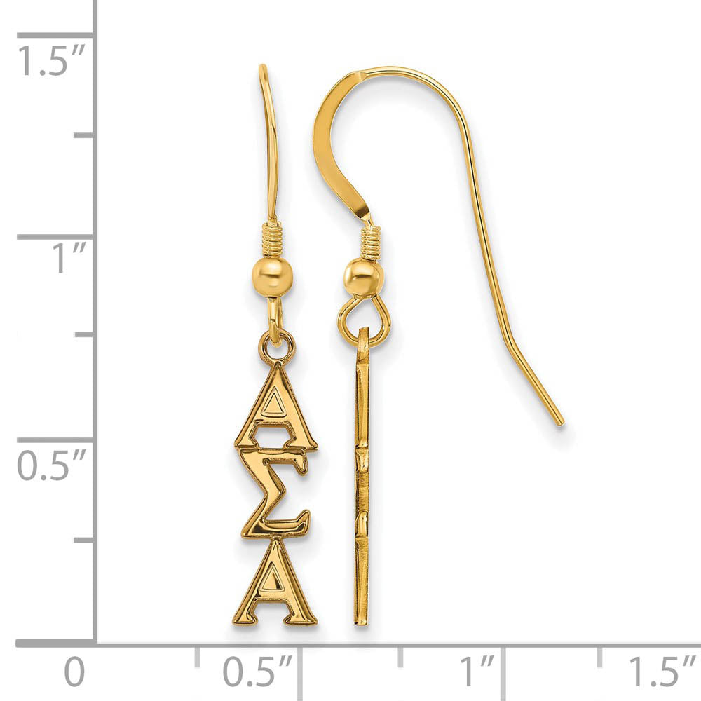 Alternate view of the 14K Plated Silver Small Alpha Sigma Alpha Dangle Earrings by The Black Bow Jewelry Co.