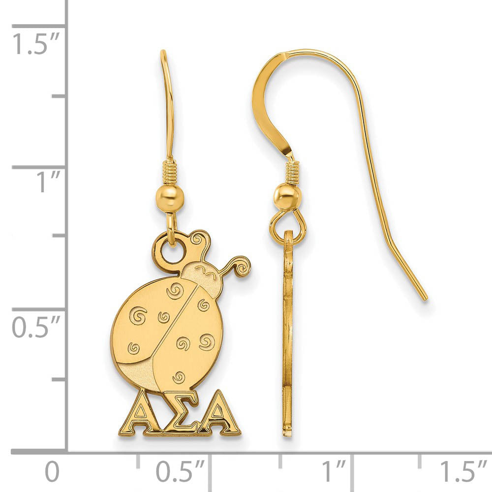 Alternate view of the 14K Plated Silver Alpha Sigma Alpha Small Dangle Earrings by The Black Bow Jewelry Co.