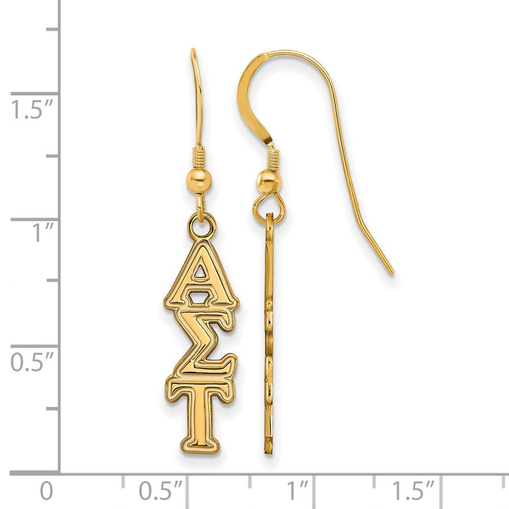 Alternate view of the 14K Plated Silver Alpha Sigma Tau Dangle Medium Earrings by The Black Bow Jewelry Co.