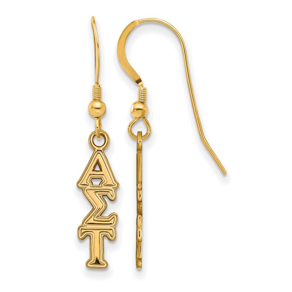 14K Plated Silver Small Alpha Sigma Tau Dangle Earrings, Item E17612 by The Black Bow Jewelry Co.