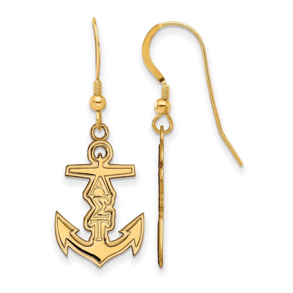 14K Plated Silver Alpha Sigma Tau Small Dangle Earrings, Item E17613 by The Black Bow Jewelry Co.