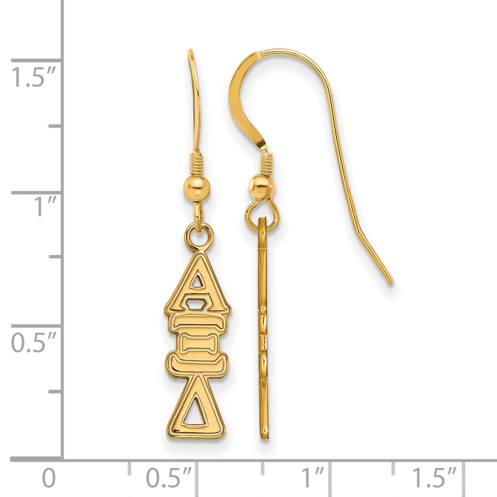 Alternate view of the 14K Plated Silver Alpha Xi Delta Dangle Medium Earrings by The Black Bow Jewelry Co.