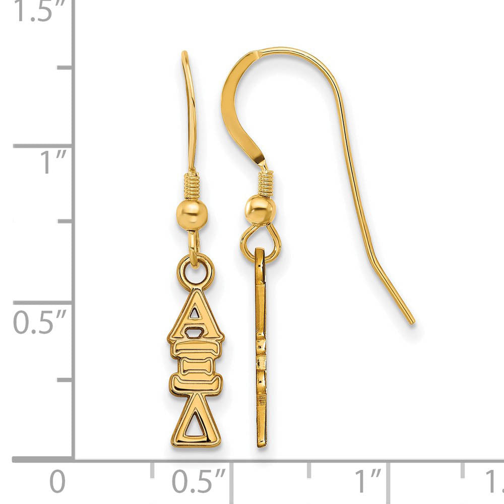 Alternate view of the 14K Plated Silver Small Alpha Xi Delta Dangle Earrings by The Black Bow Jewelry Co.