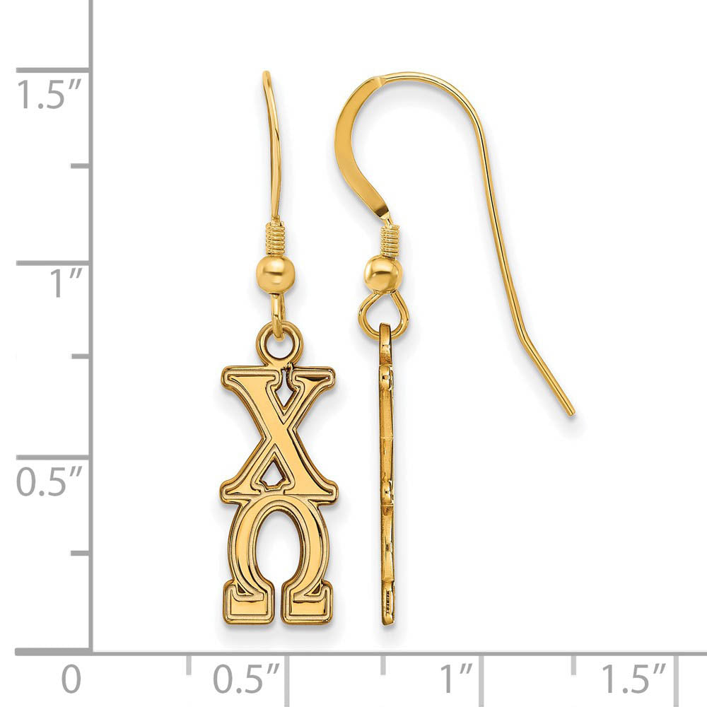Alternate view of the 14K Plated Silver Chi Omega Dangle Medium Earrings by The Black Bow Jewelry Co.