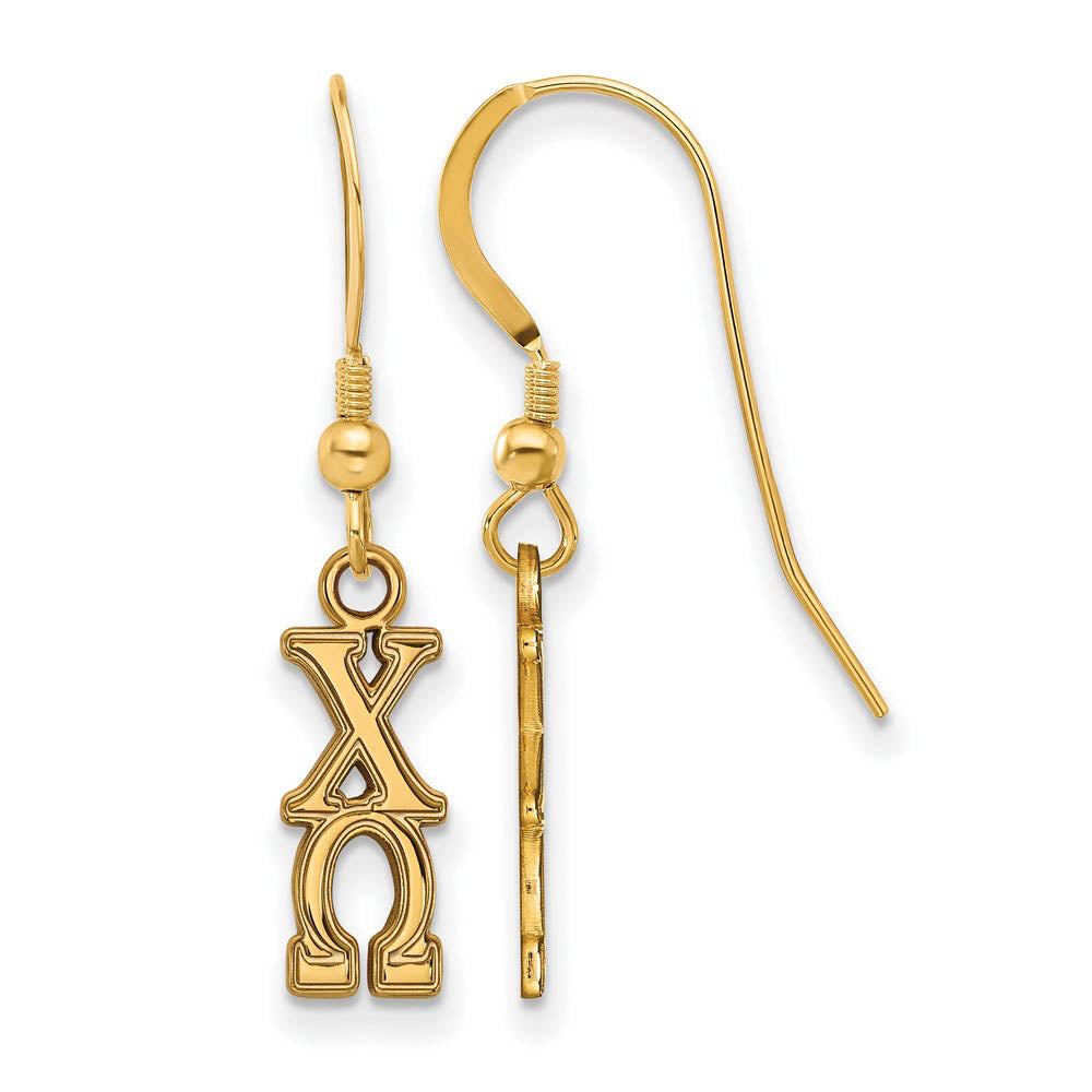 14K Plated Silver Small Chi Omega Dangle Earrings, Item E17618 by The Black Bow Jewelry Co.