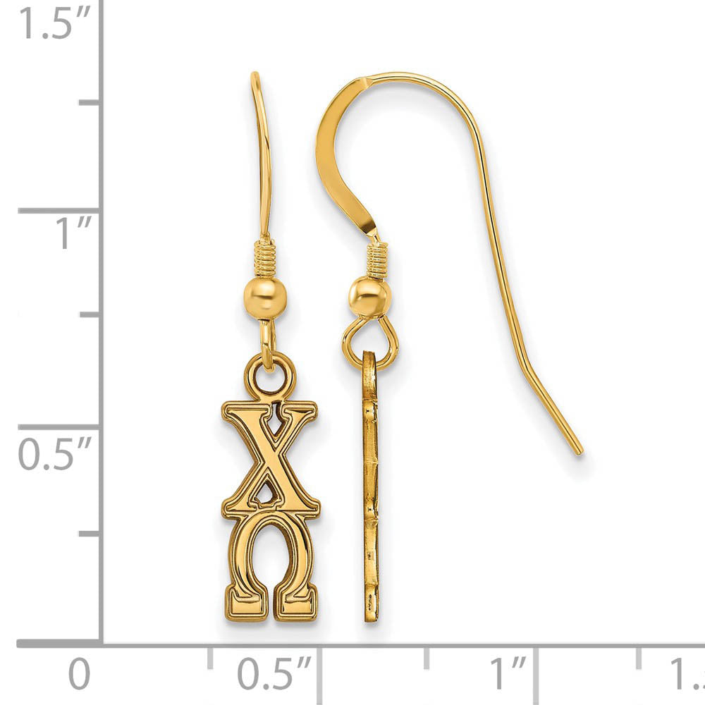 Alternate view of the 14K Plated Silver Small Chi Omega Dangle Earrings by The Black Bow Jewelry Co.