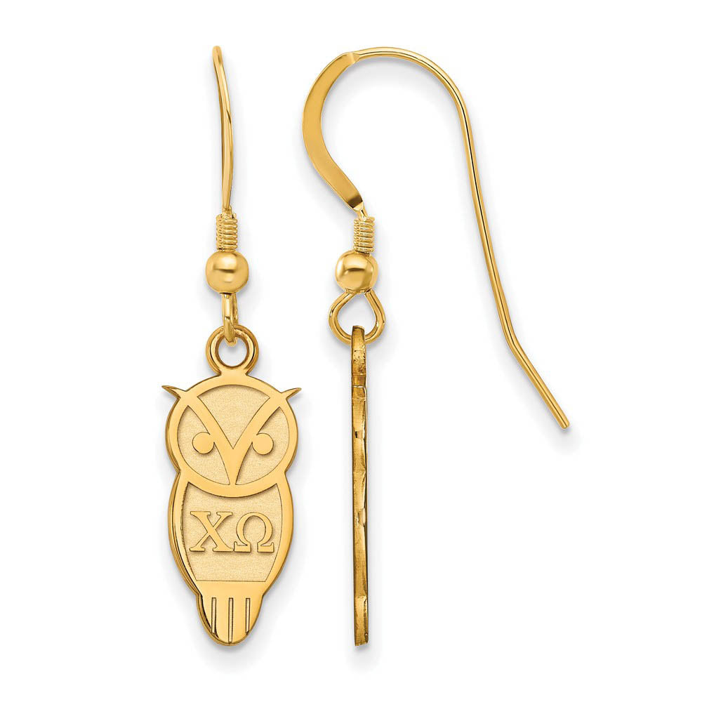 14K Plated Silver Chi Omega Small Dangle Earrings, Item E17619 by The Black Bow Jewelry Co.