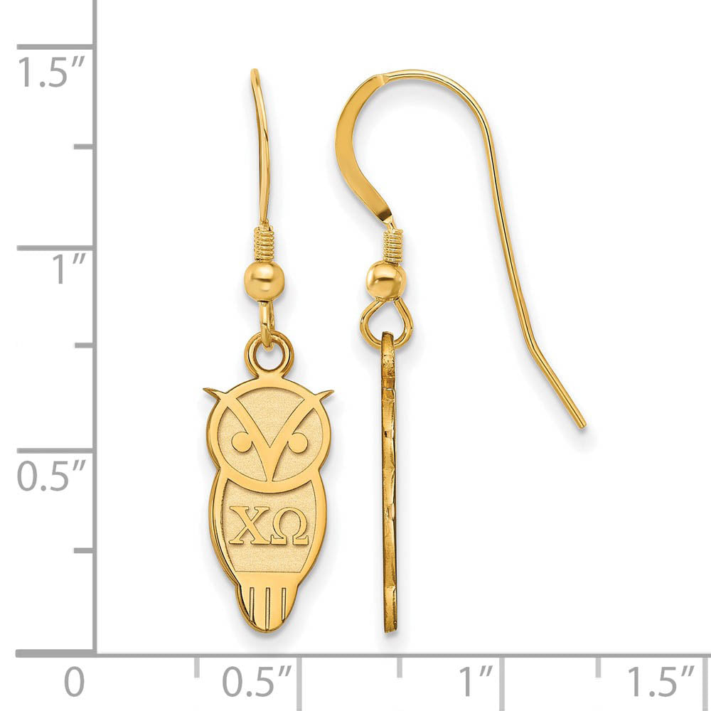 Alternate view of the 14K Plated Silver Chi Omega Small Dangle Earrings by The Black Bow Jewelry Co.