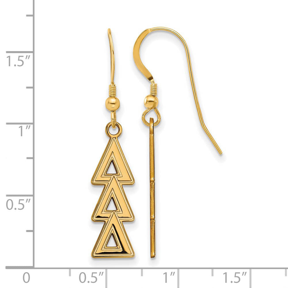 Alternate view of the 14K Plated Silver Delta Delta Delta Dangle Medium Earrings by The Black Bow Jewelry Co.