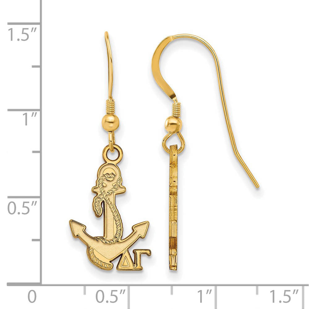 Alternate view of the 14K Plated Silver Delta Gamma Small Dangle Earrings by The Black Bow Jewelry Co.