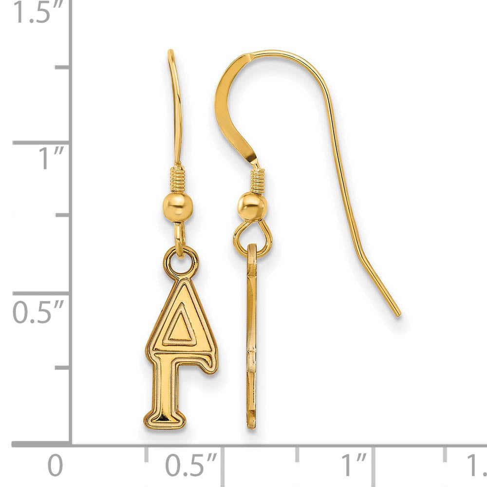 Alternate view of the 14K Plated Silver Delta Gamma XS Dangle Earrings by The Black Bow Jewelry Co.