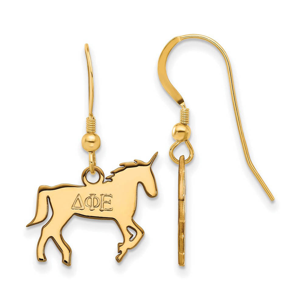 14K Plated Silver Delta Phi Epsilon Small Dangle Earrings, Item E17627 by The Black Bow Jewelry Co.