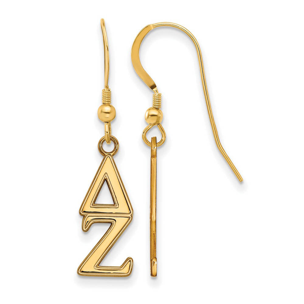 14K Plated Silver Delta Zeta Dangle Small Earrings, Item E17629 by The Black Bow Jewelry Co.