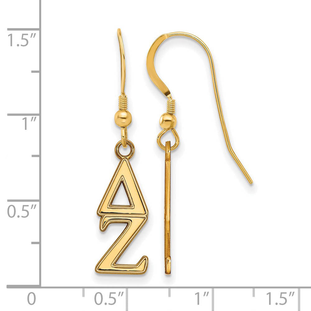 Alternate view of the 14K Plated Silver Delta Zeta Dangle Small Earrings by The Black Bow Jewelry Co.