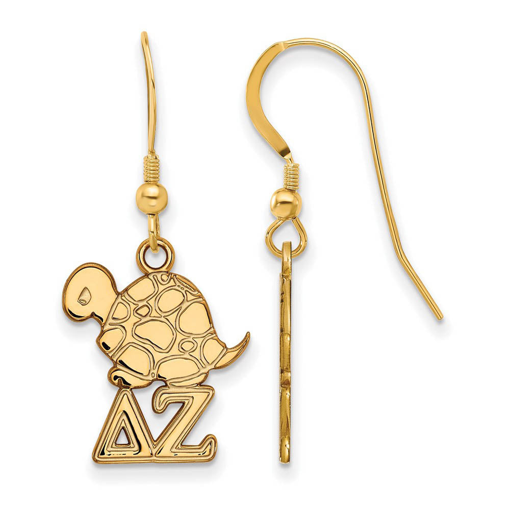 14K Plated Silver Delta Zeta Small Dangle Earrings, Item E17630 by The Black Bow Jewelry Co.