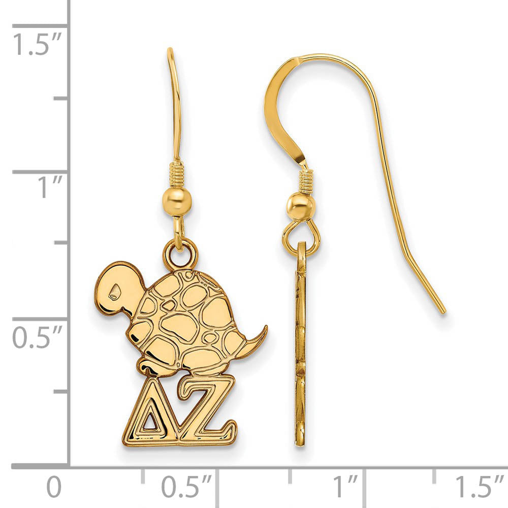 Alternate view of the 14K Plated Silver Delta Zeta Small Dangle Earrings by The Black Bow Jewelry Co.