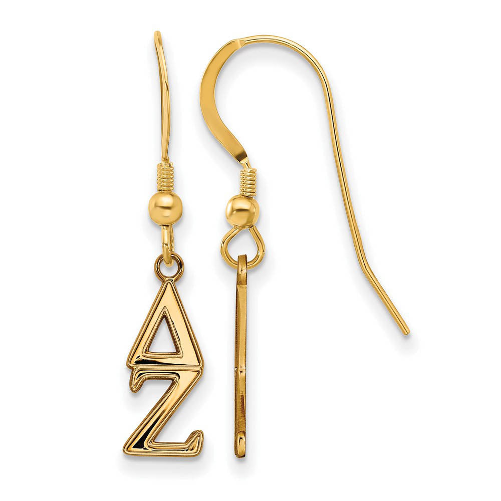 14K Plated Silver Delta Zeta XS Dangle Earrings, Item E17631 by The Black Bow Jewelry Co.