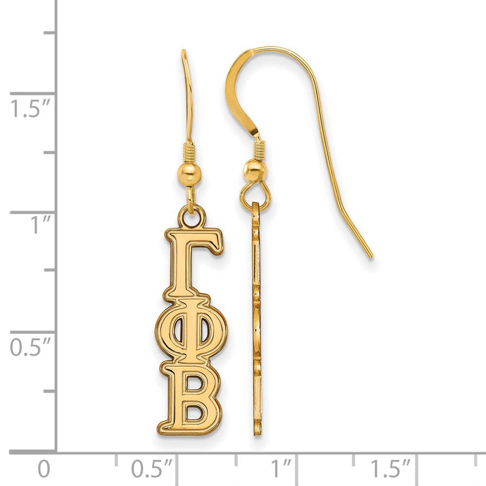 Alternate view of the 14K Plated Silver Gamma Phi Beta Dangle Small Earrings by The Black Bow Jewelry Co.