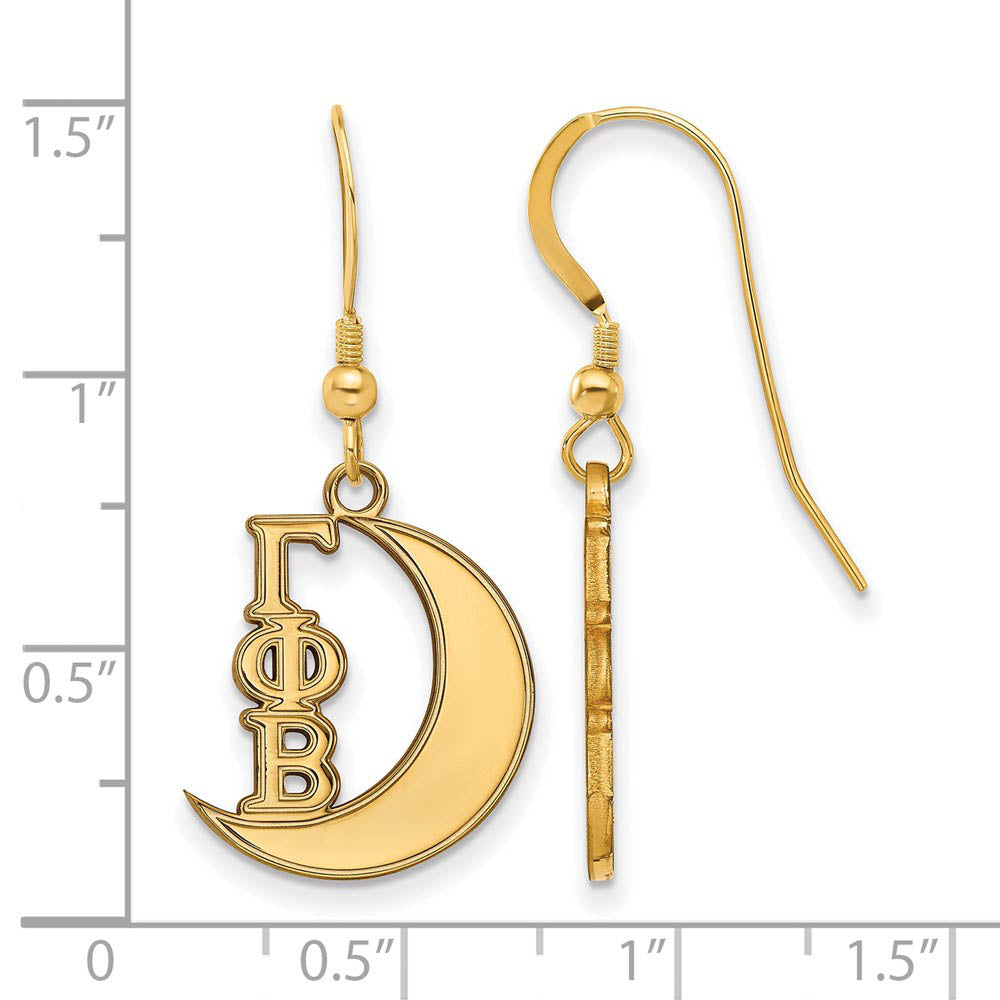 Alternate view of the 14K Plated Silver Gamma Phi Beta Small Dangle Earrings by The Black Bow Jewelry Co.