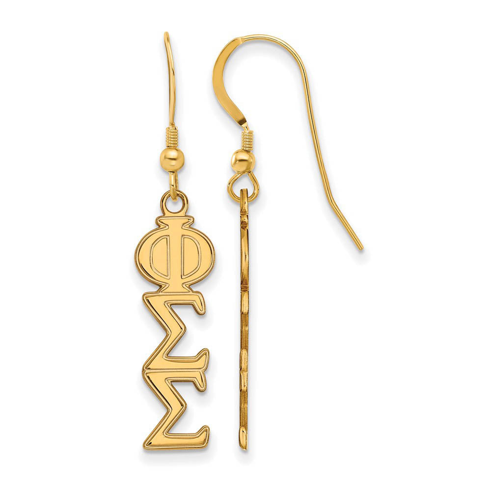 14K Plated Silver Phi Sigma Sigma Dangle Medium Earrings, Item E17647 by The Black Bow Jewelry Co.