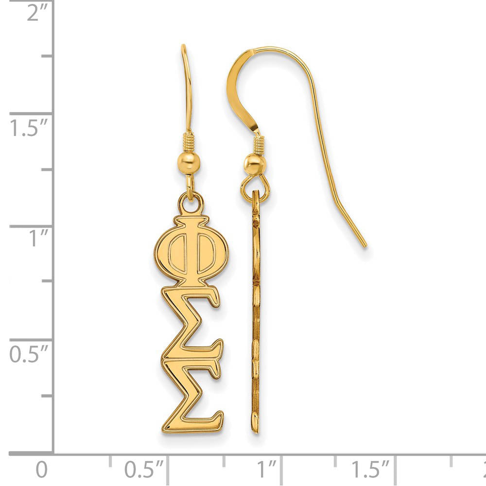 Alternate view of the 14K Plated Silver Phi Sigma Sigma Dangle Medium Earrings by The Black Bow Jewelry Co.
