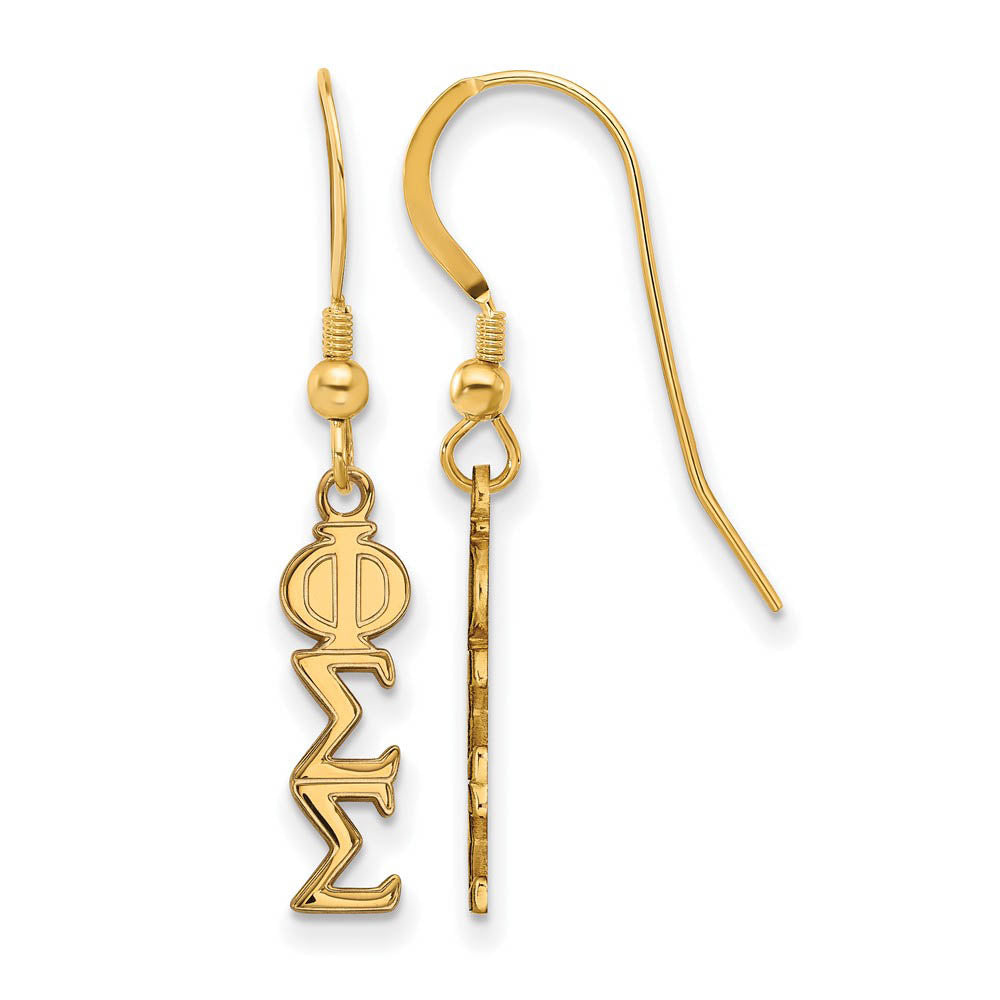 14K Plated Silver Small Phi Sigma Sigma Dangle Earrings, Item E17648 by The Black Bow Jewelry Co.