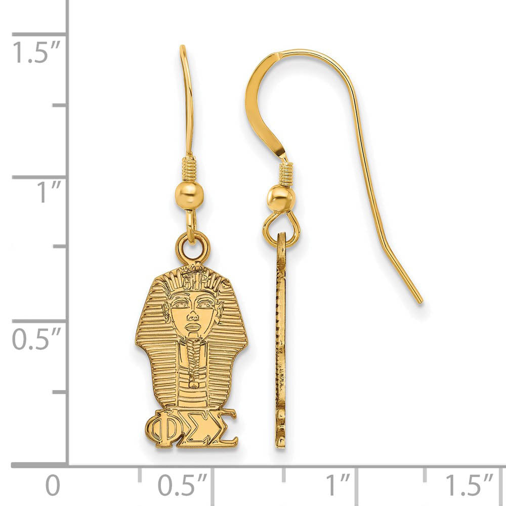 Alternate view of the 14K Plated Silver Phi Sigma Sigma Small Dangle Earrings by The Black Bow Jewelry Co.