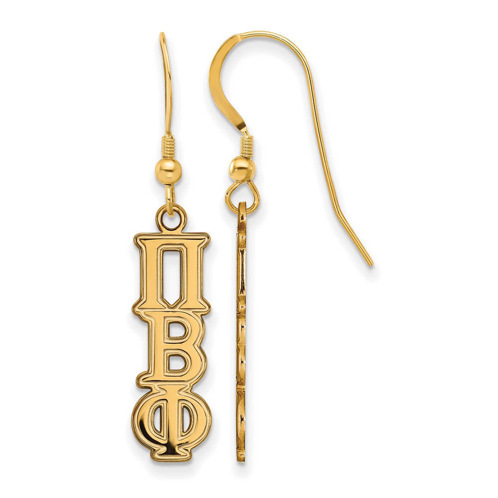 14K Plated Silver Pi Beta Phi Dangle Small Earrings, Item E17650 by The Black Bow Jewelry Co.