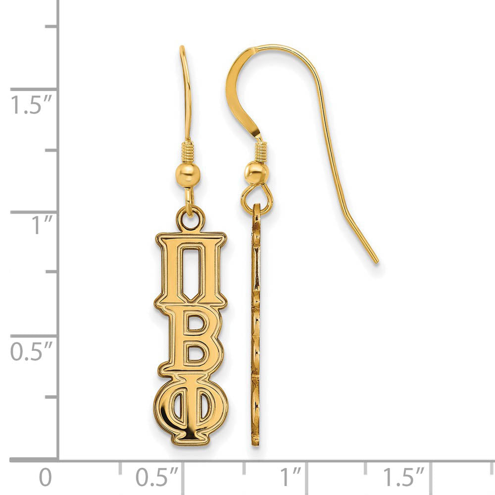 Alternate view of the 14K Plated Silver Pi Beta Phi Dangle Small Earrings by The Black Bow Jewelry Co.