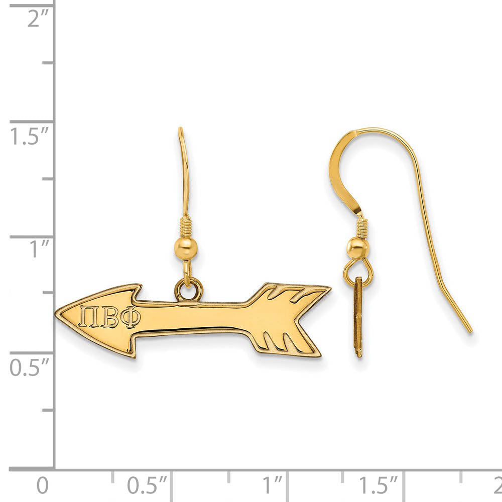 Alternate view of the 14K Plated Silver Pi Beta Phi Small Dangle Earrings by The Black Bow Jewelry Co.