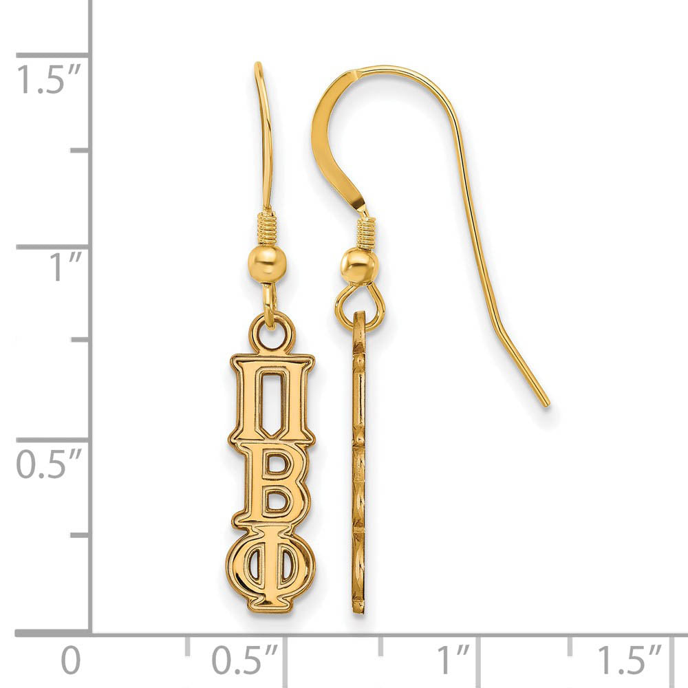 Alternate view of the 14K Plated Silver Pi Beta Phi XS Dangle Earrings by The Black Bow Jewelry Co.