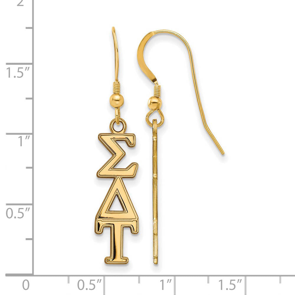 Alternate view of the 14K Plated Silver Sigma Delta Tau Dangle Medium Earrings by The Black Bow Jewelry Co.