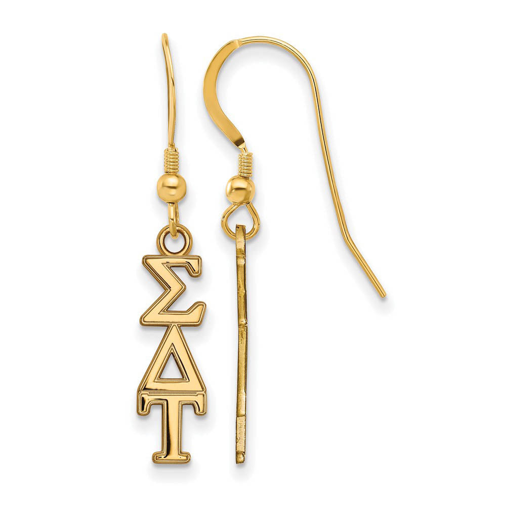 14K Plated Silver Sigma Delta Tau XS Dangle Earrings, Item E17655 by The Black Bow Jewelry Co.