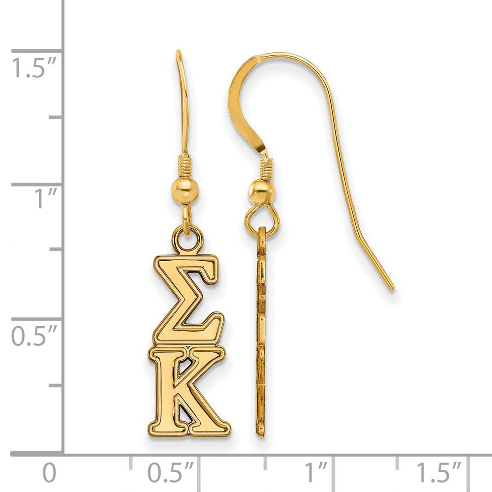 Alternate view of the 14K Plated Silver Sigma Kappa Dangle Small Earrings by The Black Bow Jewelry Co.