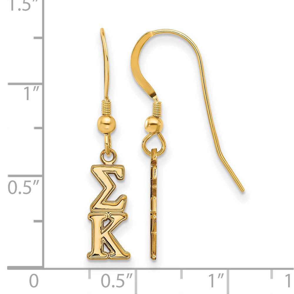 Alternate view of the 14K Plated Silver Sigma Kappa XS Dangle Earrings by The Black Bow Jewelry Co.