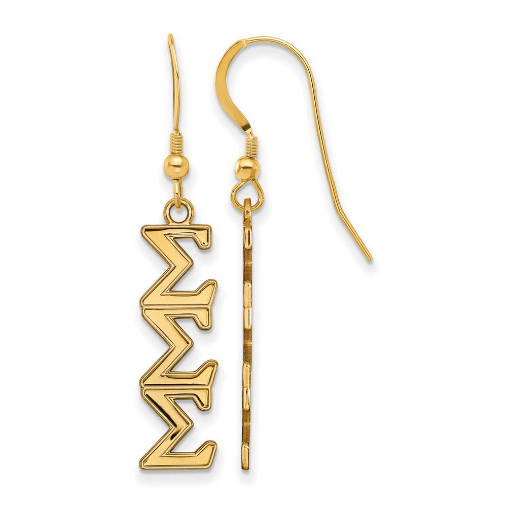 14K Plated Silver Sigma Sigma Sigma Dangle Medium Earrings, Item E17659 by The Black Bow Jewelry Co.