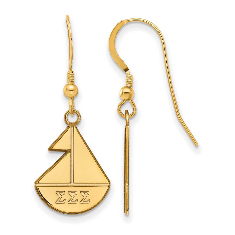 14K Plated Silver Sigma Sigma Sigma Small Dangle Earrings, Item E17661 by The Black Bow Jewelry Co.