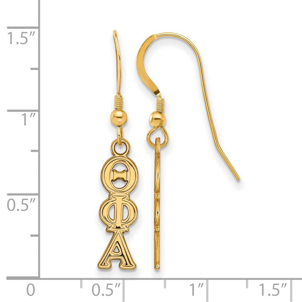 Alternate view of the 14K Plated Silver Theta Phi Alpha Dangle Small Earrings by The Black Bow Jewelry Co.