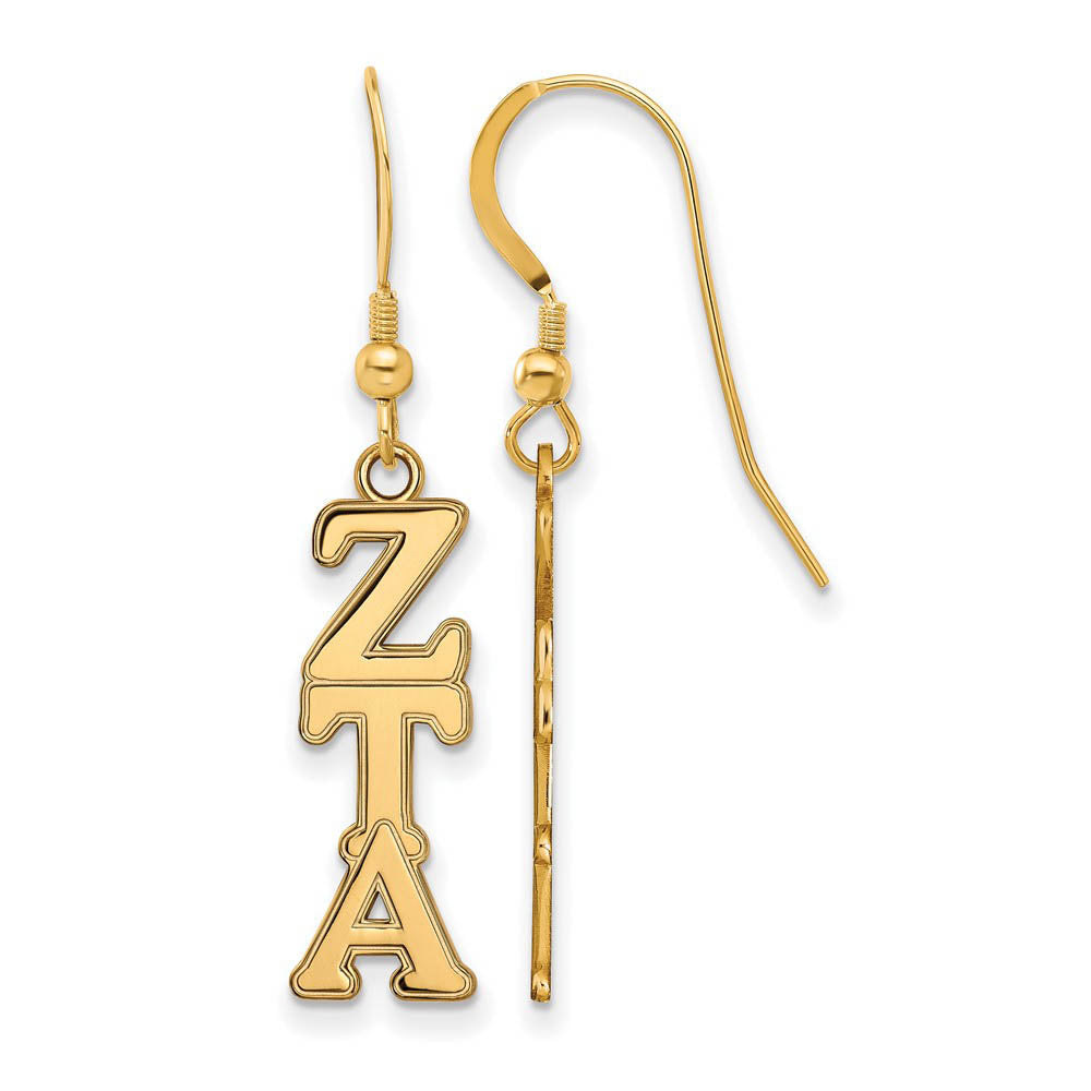 14K Plated Silver Zeta Tau Alpha Dangle Medium Earrings, Item E17665 by The Black Bow Jewelry Co.