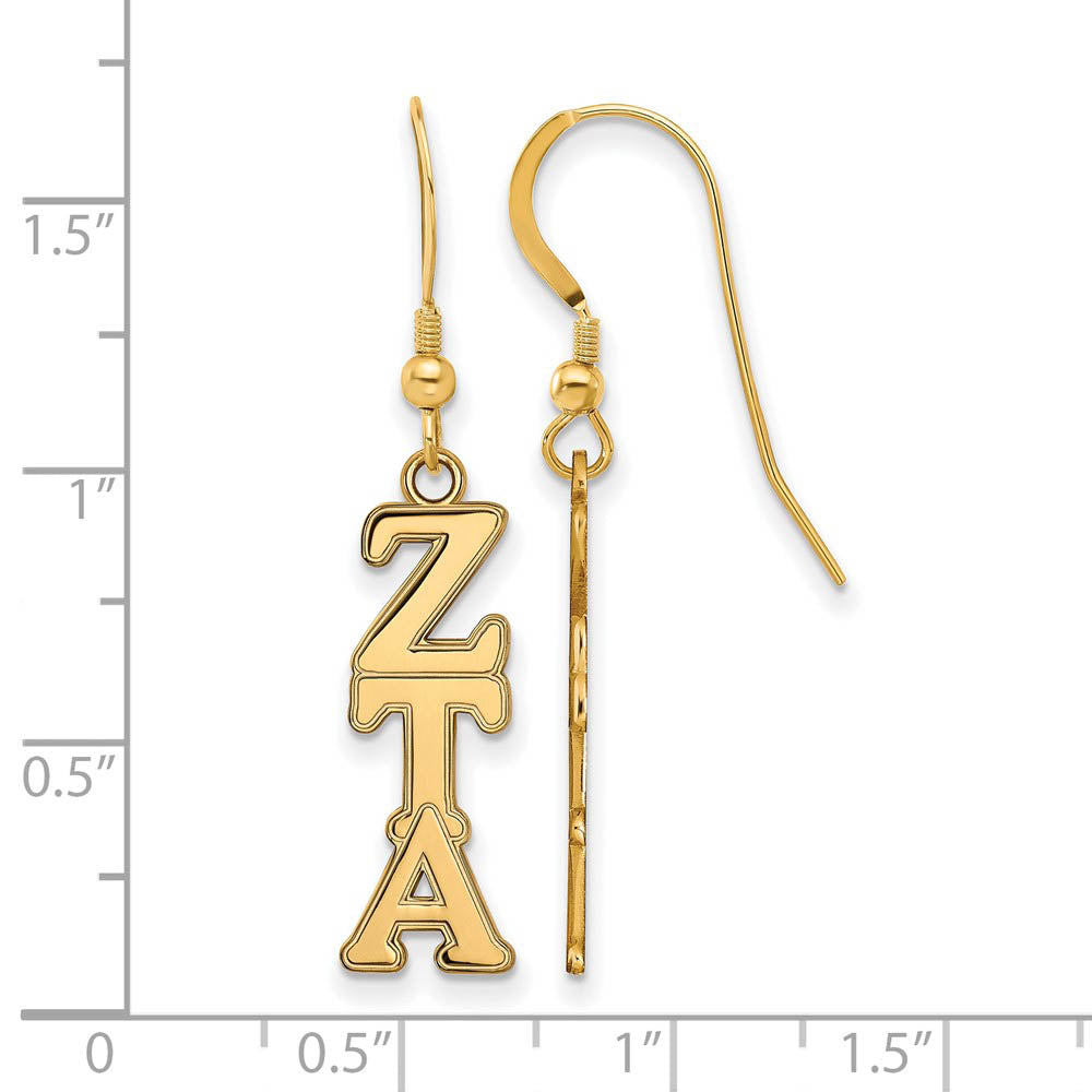 Alternate view of the 14K Plated Silver Zeta Tau Alpha Dangle Medium Earrings by The Black Bow Jewelry Co.