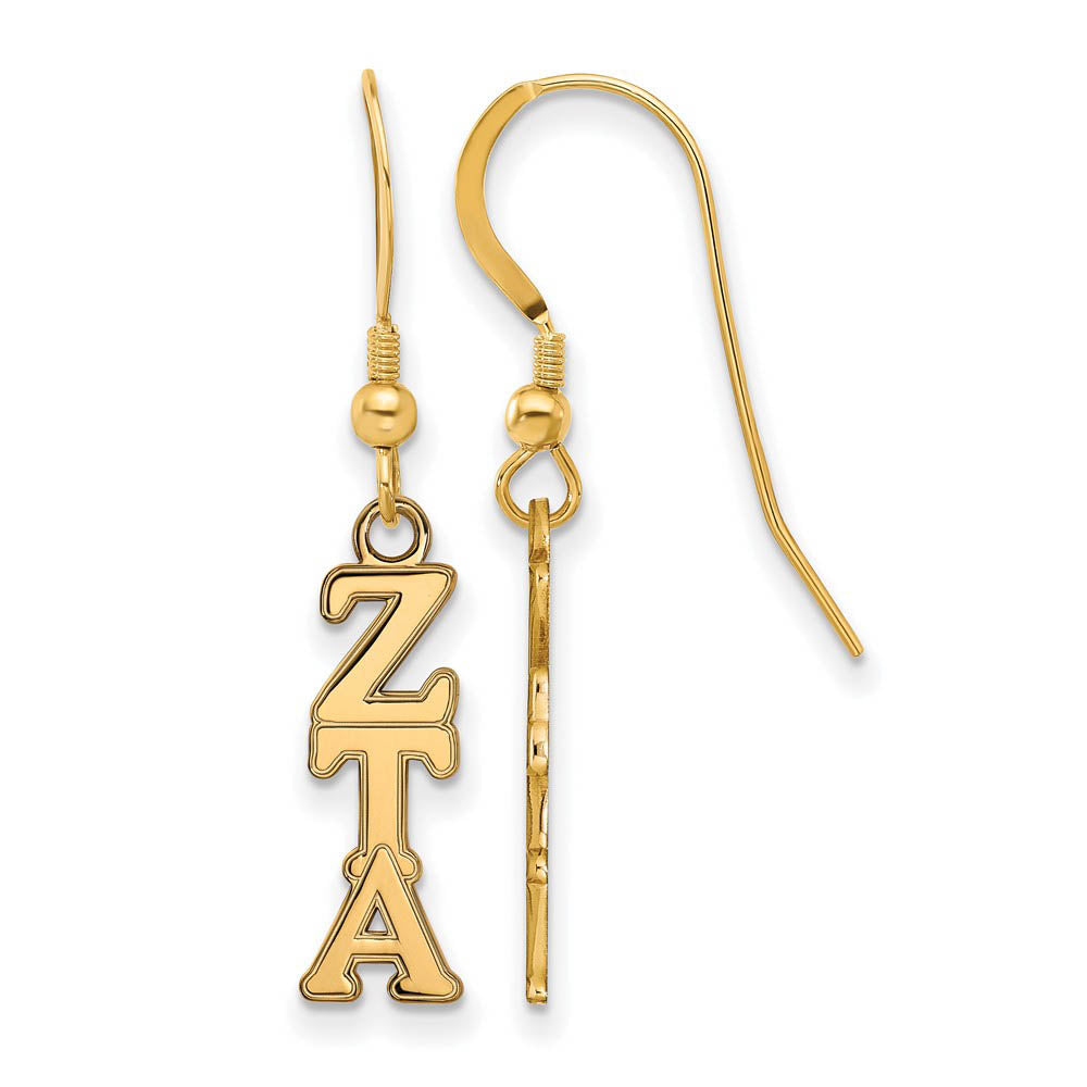 14K Plated Silver Small Zeta Tau Alpha Dangle Earrings, Item E17666 by The Black Bow Jewelry Co.