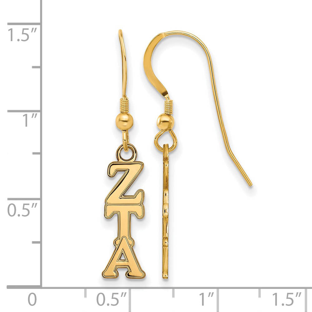 Alternate view of the 14K Plated Silver Small Zeta Tau Alpha Dangle Earrings by The Black Bow Jewelry Co.