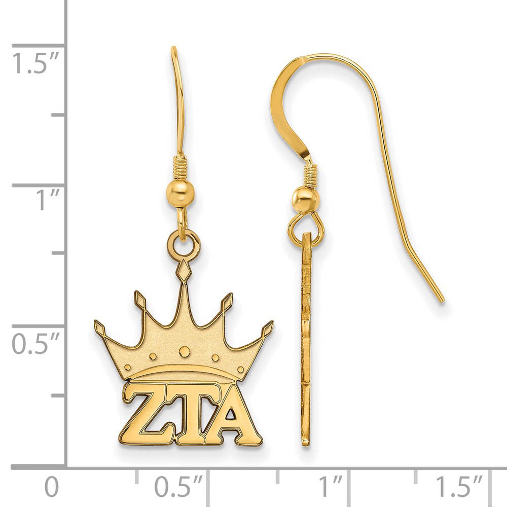 Alternate view of the 14K Plated Silver Zeta Tau Alpha Small Dangle Earrings by The Black Bow Jewelry Co.