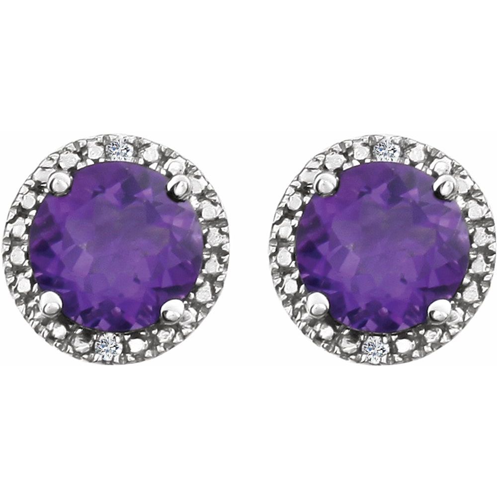 Sterling Silver, Amethyst & .01 CTW Diamond 8mm Halo Style Earrings, Item E17669-AM by The Black Bow Jewelry Co.
